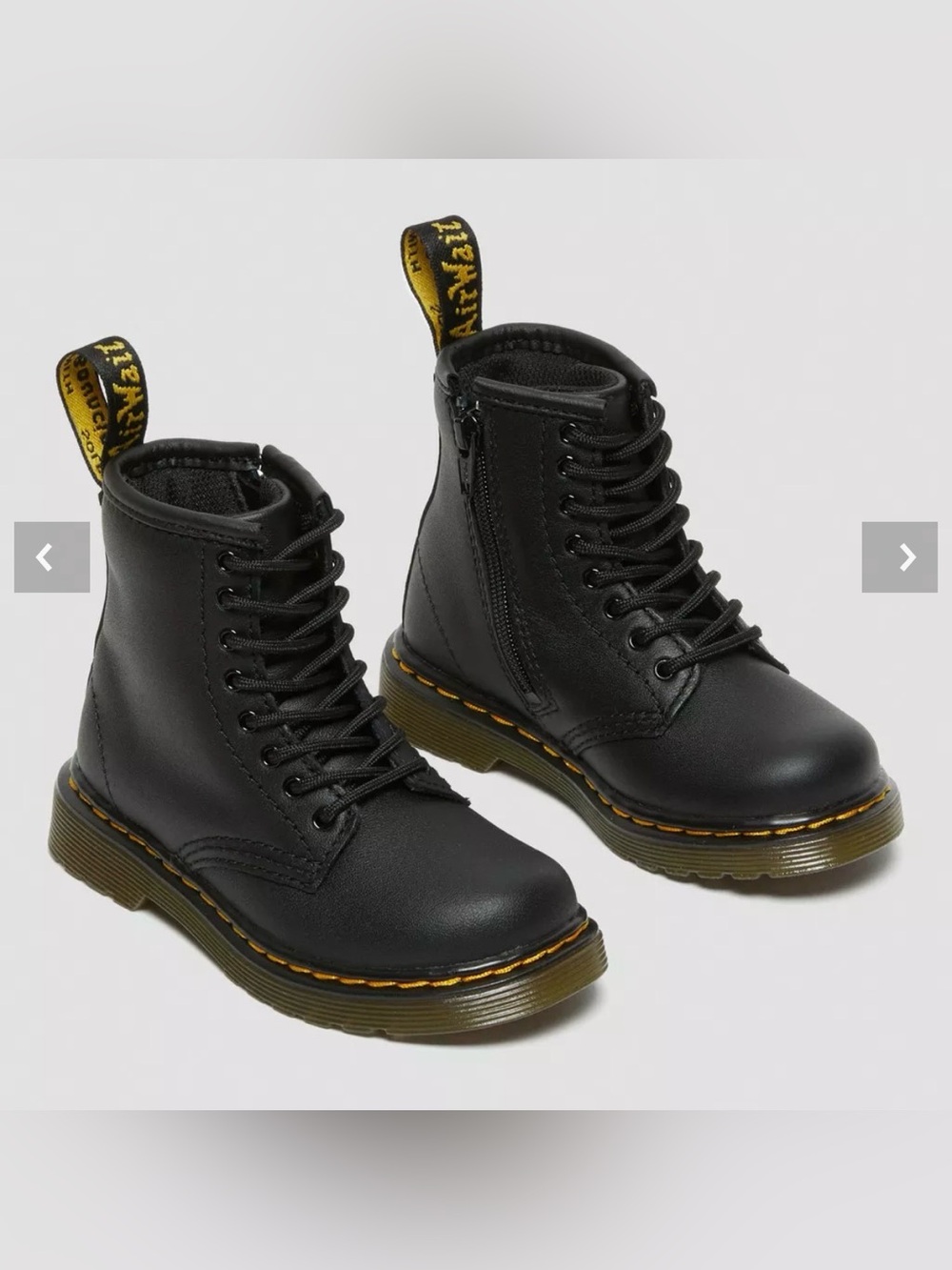Dr. Martens Girls Black Lace-Up Combat Boots with Yellow Stitching - Picture 3 of 13
